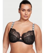Бюстгалтер Victoria's Secret Wicked Shine Strap Unlined Lace Balconette Bra, Чорний з лого
