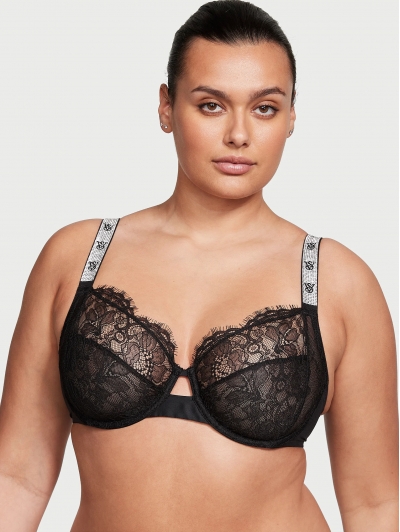 Бюстгалтер Victoria's Secret Wicked Shine Strap Unlined Lace Balconette Bra, Чорний з лого