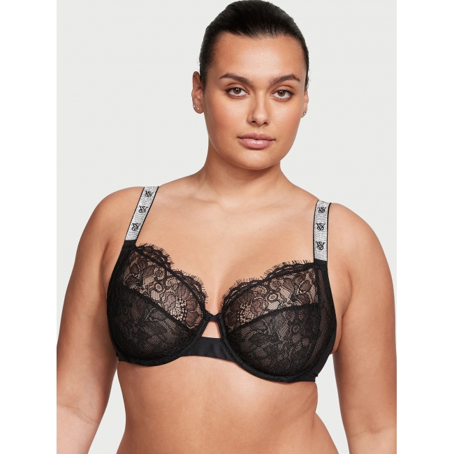 Бюстгалтер Victoria's Secret Wicked Shine Strap Unlined Lace Balconette Bra, Чорний з лого