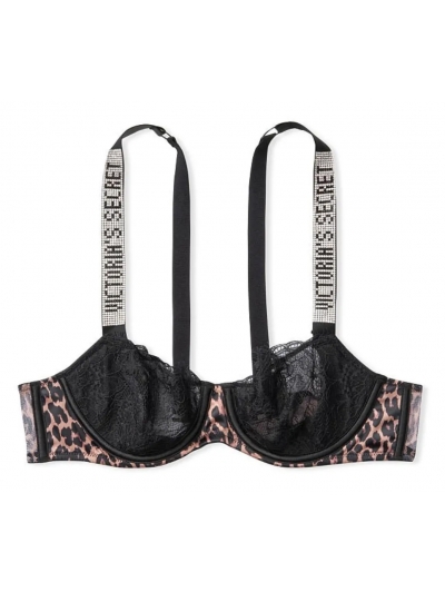 Бюстгалтер Victoria's Secret Wicked Shine Strap Unlined Lace Balconette Bra, Чорний з лео