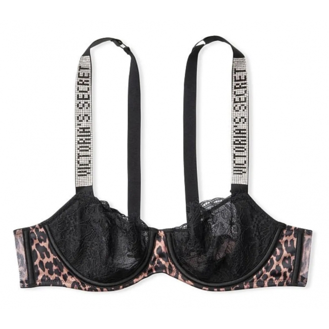 Бюстгалтер Victoria's Secret Wicked Shine Strap Unlined Lace Balconette Bra, Чорний з лео