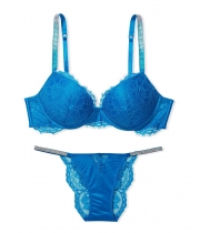 Комплект зі стразами Viсtоriа's Sесrеt Shine Strap Lace Push-up Bra & Brazilian Panty, Enamel Blue