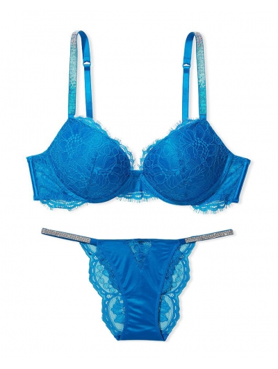 Комплект зі стразами Viсtоriа's Sесrеt Shine Strap Lace Push-up Bra & Brazilian Panty, Enamel Blue