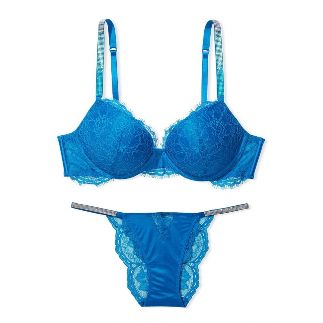 Комплект зі стразами Viсtоriа's Sесrеt Shine Strap Lace Push-up Bra & Brazilian Panty, Enamel Blue