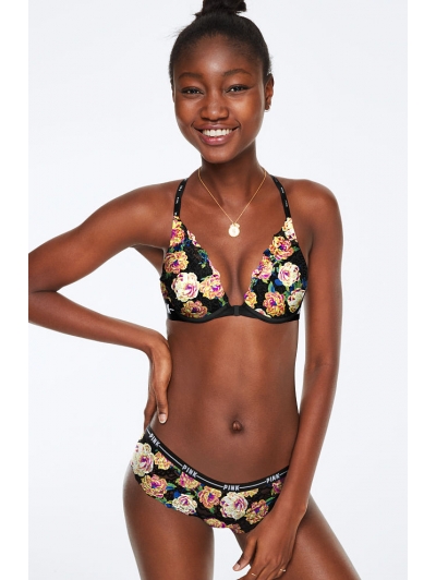 Комплект Victoria's Secret PINK DATE STRAPPY PUSH-UP & ALLOVER LACE THONG