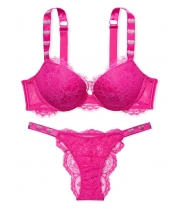 Комплект зі стразами Viсtоriа's Sесrеt Shine Strap Lace Push-up Bra & Brazilian Panty, Fuchsia Frenzy