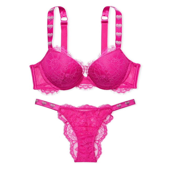 Комплект зі стразами Viсtоriа's Sесrеt Shine Strap Lace Push-up Bra & Brazilian Panty, Fuchsia Frenzy