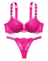Комплект зі стразами Viсtоriа's Sесrеt Shine Strap Lace Push-up Bra & Tong Panty, Fuchsia Frenzy