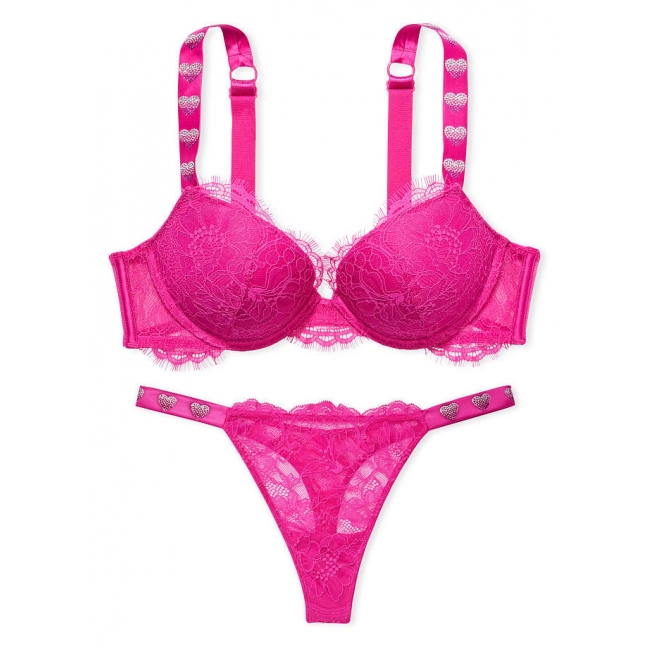 Комплект зі стразами Viсtоriа's Sесrеt Shine Strap Lace Push-up Bra & Tong Panty, Fuchsia Frenzy