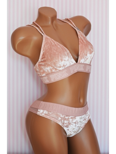Оксамитовий комплект Victoria's Secret PINK VELVET TRIANGLE BRALETTE & Tong