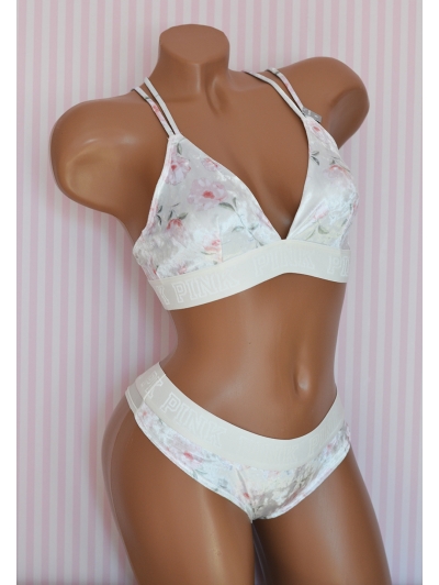 Оксамитовий комплект Victoria's Secret PINK VELVET TRIANGLE BRALETTE & Tong