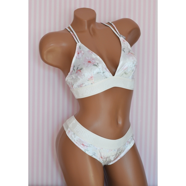 Оксамитовий комплект Victoria's Secret PINK VELVET TRIANGLE BRALETTE & Tong