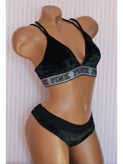 Оксамитовий комплект Victoria's Secret PINK VELVET TRIANGLE BRALETTE & Tong
