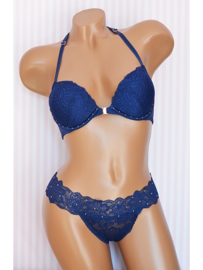 Комплект Victoria's Secret PINK DATE STRAPPY PUSH-UP & ALLOVER LACE THONG