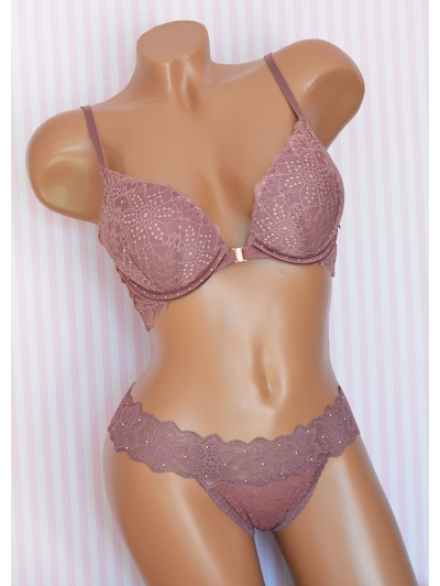 Комплект Victoria's Secret PINK Wear Everywhere Super Push Bra & ALLOVER LACE THONG