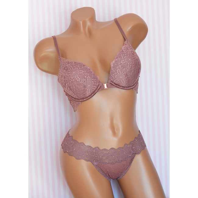 Комплект Victoria's Secret PINK Wear Everywhere Super Push Bra & ALLOVER LACE THONG