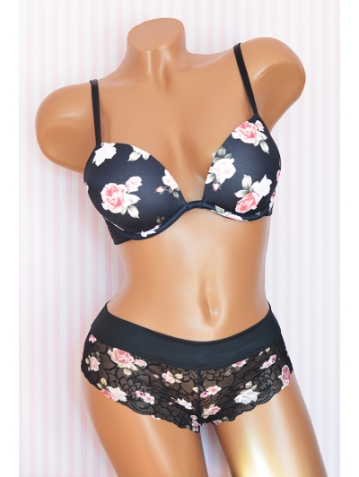 Комплект Victoria's Secret PINK Wear Everywhere Super Push Bra & Floral Lace Cheekster
