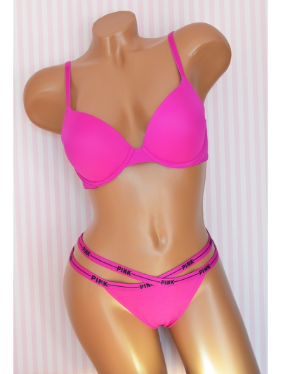 Комплект Victoria's Secret PINK Wear Everywhere Push-Up Bra & STRAPPY LOGO THONG