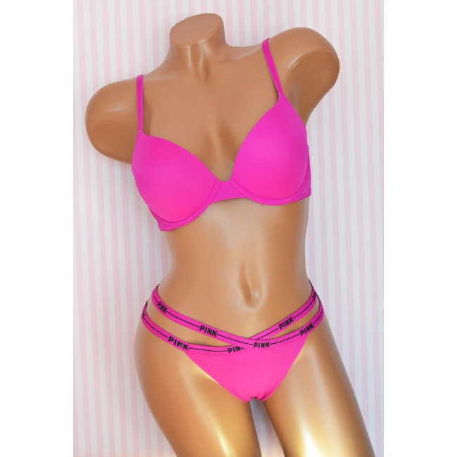 Комплект Victoria's Secret PINK Wear Everywhere Push-Up Bra & STRAPPY LOGO THONG