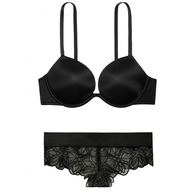Комплект Victoria's Secret PINK Wear Everywhere Super Push Bra & Floral Lace Cheekster