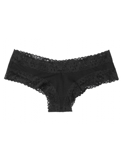Трусики Victoria's Secret Lace Waist Black Cotton Cheeky Panty