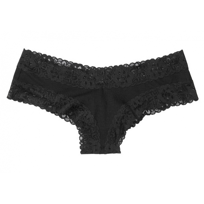 Трусики Victoria's Secret Lace Waist Black Cotton Cheeky Panty