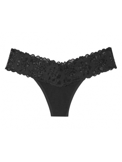 Трусики стрінги Victoria's Secret Lace-waist Thong Panty, Black