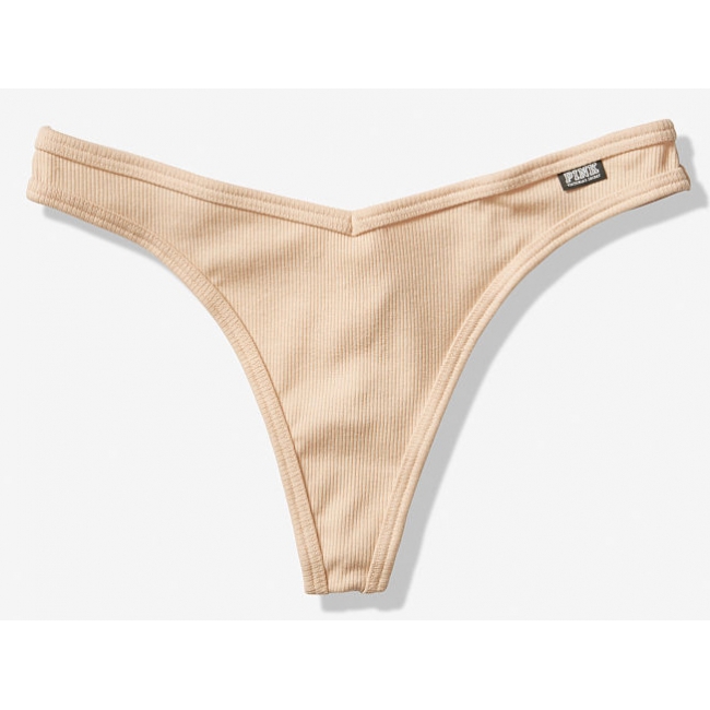 Трусики Стрінги Victoria's Secret PINK Beige Cotton Thong Panty
