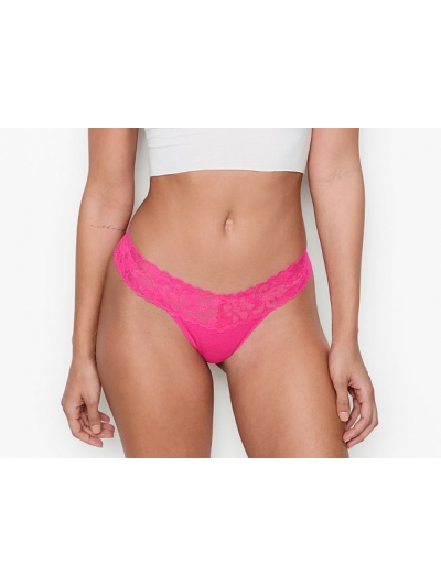 Трусики стрінги Victoria's Secret Lace-waist Thong Panty, Fuchsia