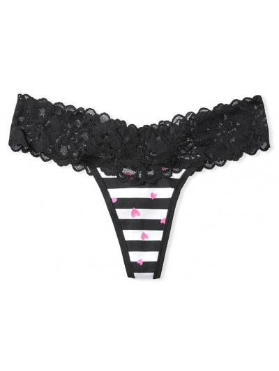 Трусики стрінги Victoria's Secret Lace-waist Thong Panty, Stripe Hearts