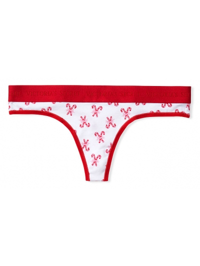 Трусики Стрінги Victoria's Secret Logo Thong Panty, Білі з червоним