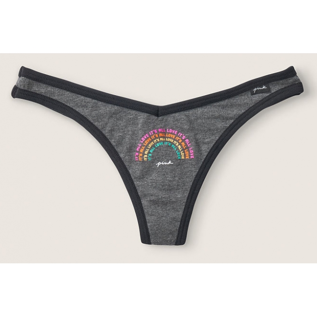 Трусики Стрінги Victoria's Secret PINK Anthracite with Graphic Cotton Thong Panty