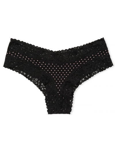 Трусики Victoria's Secret Stretch Cotton Cheeky Panty, Black Mini Dot