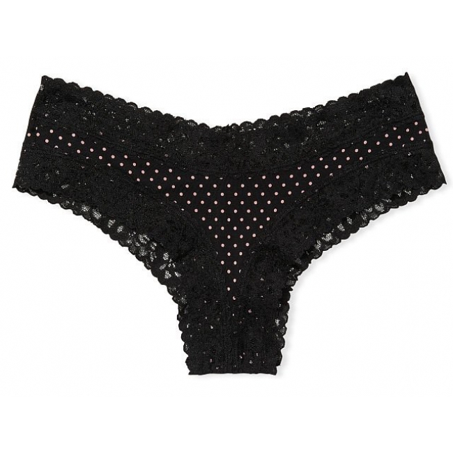 Трусики Victoria's Secret Stretch Cotton Cheeky Panty, Black Mini Dot
