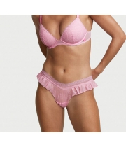 Мереживні Трусики Victoria's Secret Lace Flutter Thong Panty, Pink Flora