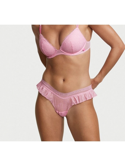 Мереживні Трусики Victoria's Secret Lace Flutter Thong Panty, Pink Flora