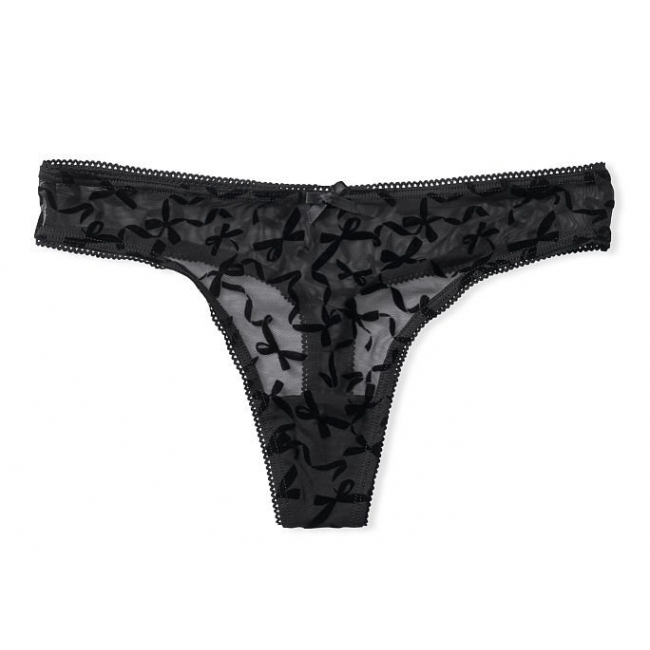 Оксамитові трусики Victoria's Secret Stretch Thong Panty, Black Flocking