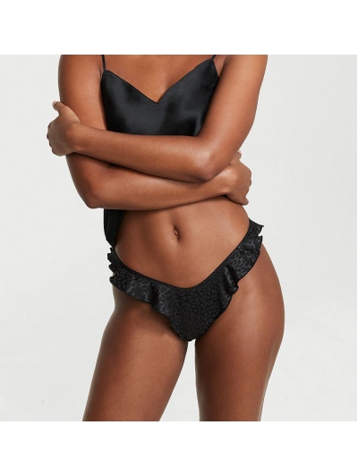 Трусики Victoria's Secret Satin Ruffle Thong Panty, Black