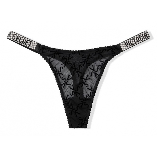 Трусики Зі Стразами Victoria's Secret Very Sexy Shine Strap Thong Panty, Black Logo