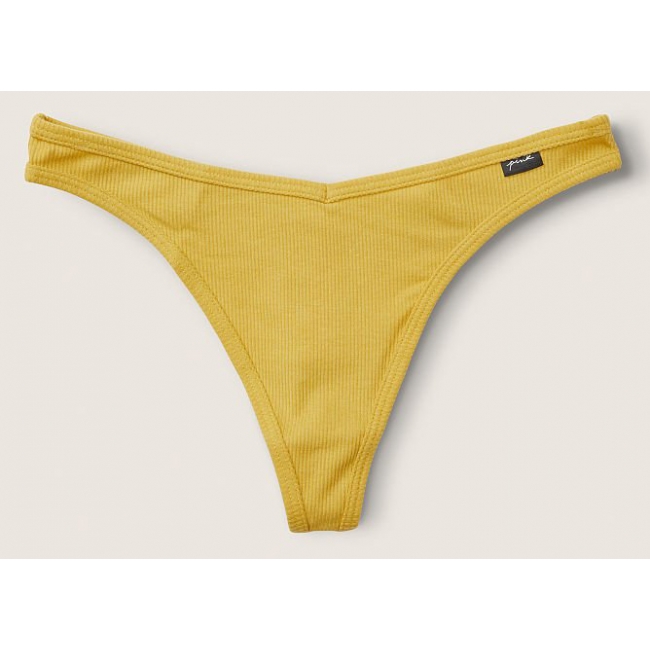 Трусики Стрінги Victoria's Secret PINK Yellow Cotton Thong Panty