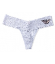 Мереживні трусики Victoria's Secret Floral Lace Thong Panty, Blue butterfly