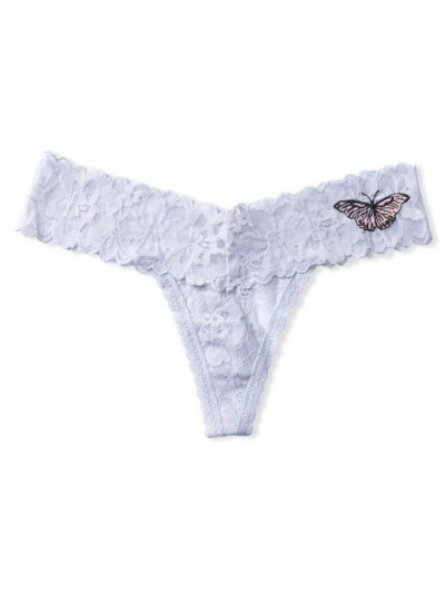 Мереживні трусики Victoria's Secret Floral Lace Thong Panty, Blue butterfly