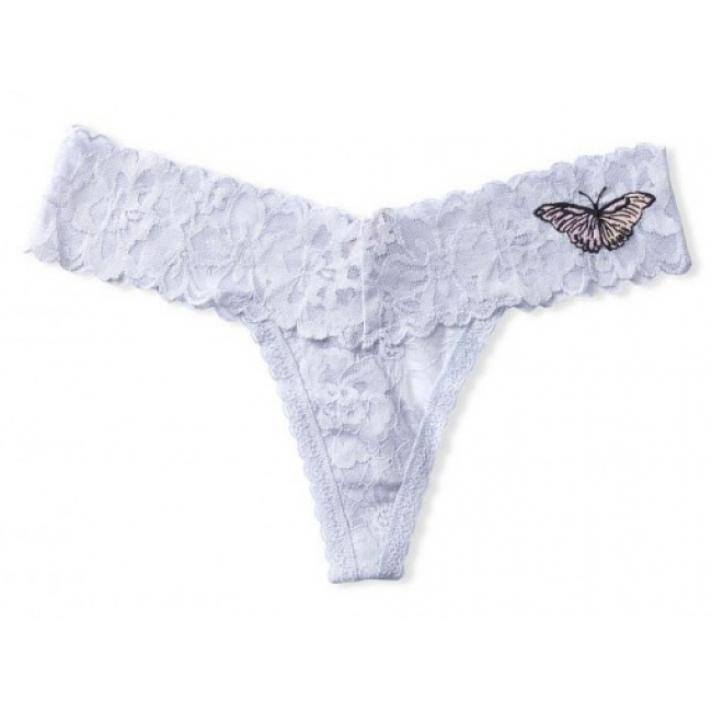 Мереживні трусики Victoria's Secret Floral Lace Thong Panty, Blue butterfly