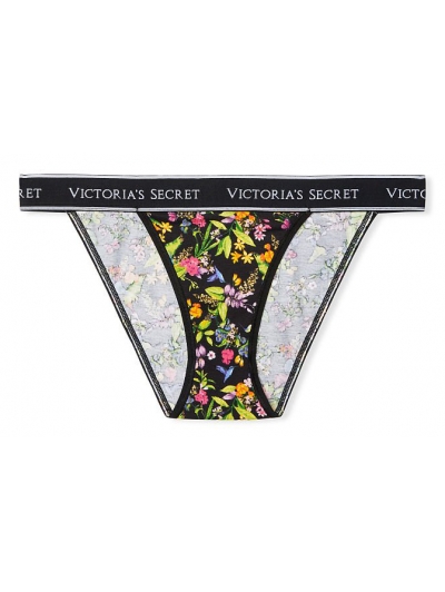 Трусики Victoria's Secret Logo Bikini Panty, Чорні з квіточками