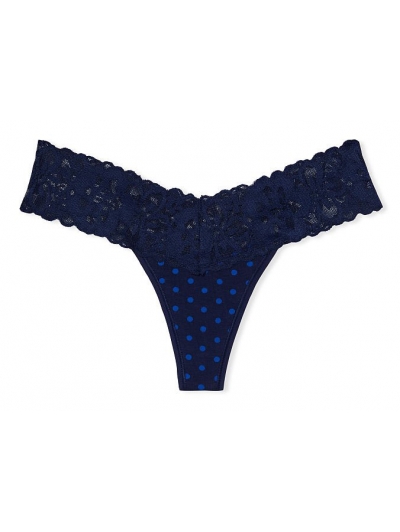 Трусики стрінги Victoria's Secret Lace-waist Thong Panty, Сині в горох