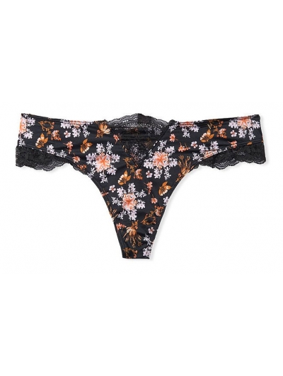 Трусики Victoria’s Secret Very Sexy Micro Lace Inset Thong Panty, Чорні з квіточками