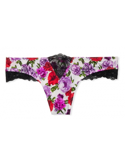 Трусики Victoria’s Secret Very Sexy Micro Lace Inset Thong Panty, Білі з квіточками