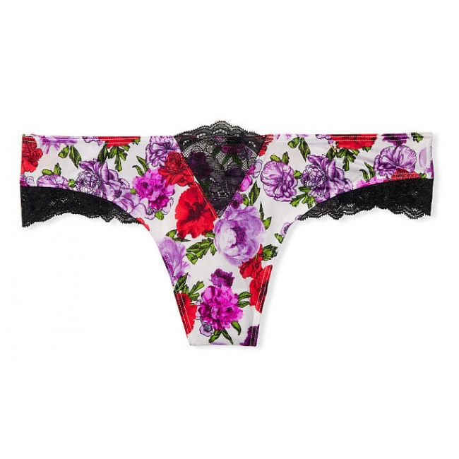 Трусики Victoria’s Secret Very Sexy Micro Lace Inset Thong Panty, Білі з квіточками