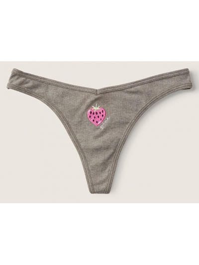 Трусики Стрінги Victoria's Secret PINK Grey With Embroidery Cotton Thong Panty