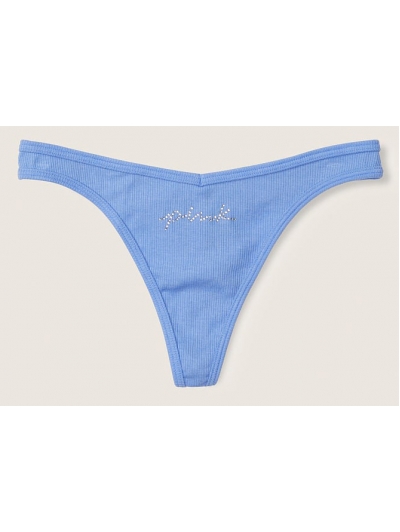 Трусики Стрінги Victoria's Secret PINK Blue With Diamante Cotton Thong Panty